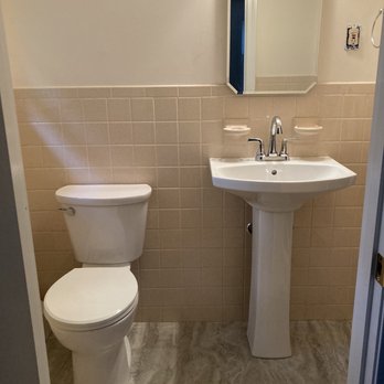 H S Goldberg Plumbing & Mechanical - Replace small outdated vanity with pedestal sink  in tiny bathroom and new floors. Great job! - Plumbing Near Me - Hampton, New Hampshire