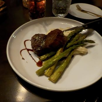 Sweet Red Bistro - Steak with mashed potatoes and asparagus and balsamic dressing - Wine Bars Near Me - Albany, Oregon Sweet Red Bistro - Steak with mashed potatoes and asparagus and balsamic dressing - Wine Bars Near Me - Albany, Oregon