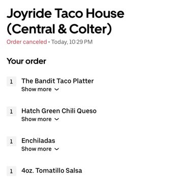 Joyride Taco House - Cancelled order - Tacos Near Me - Phoenix, Arizona Joyride Taco House - Cancelled order - Tacos Near Me - Phoenix, Arizona