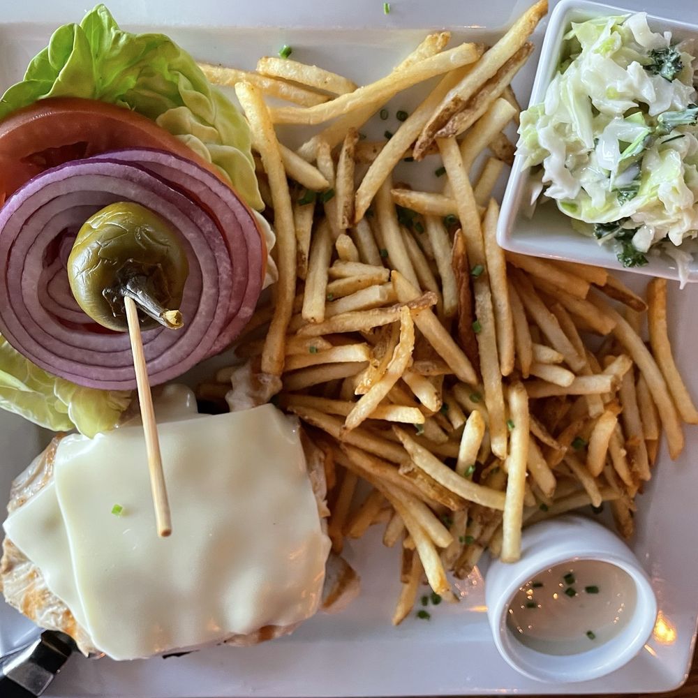 Grilled chicken sandwich, fries, coleslaw Grilled chicken sandwich, fries, coleslaw