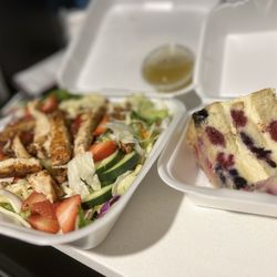 Creek Side Grill - Strawberry Pecan Grilled chicken salad and Berry Tiramisu cake.