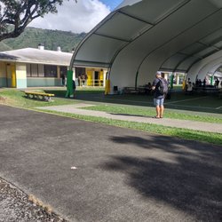 Manoa Elementary School - My daughter's robotics competition is in the yellow doors. I'm waiting outside