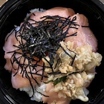 Kin Ramen - Salmon Don, beautifully sliced salmon, fried skin, roe over rice, with homemade ginger dressing - love this! (09/23/23) - Ramen Near Me - New York, New York Kin Ramen - Salmon Don, beautifully sliced salmon, fried skin, roe over rice, with homemade ginger dressing - love this! (09/23/23) - Ramen Near Me - New York, New York