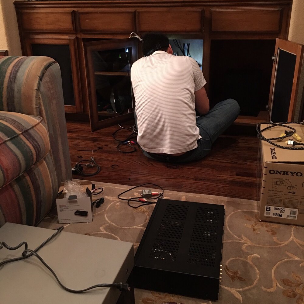 Mymedia Installer - Hard at work putting the system back together! - Home Theatre Installation Near Me - Carrollton, Texas