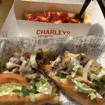Charleys Cheesesteaks - Regular PHILLY CHEESESTEAK cheese fries   and regular PEACH LEMONADE - Sandwiches Near Me - Upland, California