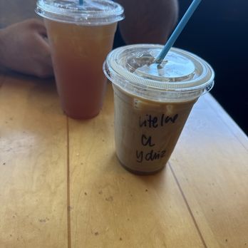 Empresso Coffeehouse - Caramel vanilla latte light ice with caramel drizzle and the hubby got the Arnold Palmer refresher! - Coffee & Tea Near Me - Stockton, California