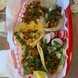 Mini tacos Asada and chicken, Carnitas yummy