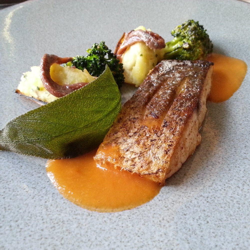 Bridges - Grilled fish with broccoli, potato puree on witlof - Seafood Near Me - Amsterdam, New Hampshire
