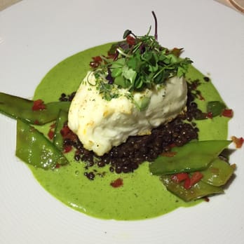 The Hobbit - Seared Alaskan halibut with lentils and snap peas - French Near Me - Orange, California The Hobbit - Seared Alaskan halibut with lentils and snap peas - French Near Me - Orange, California