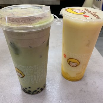 Happy Lemon - Tiramisu Green milk tea with salted cheese and Mango milk tea with mango jelly - Juice Bars & Smoothies Near Me - Pleasant hill, California