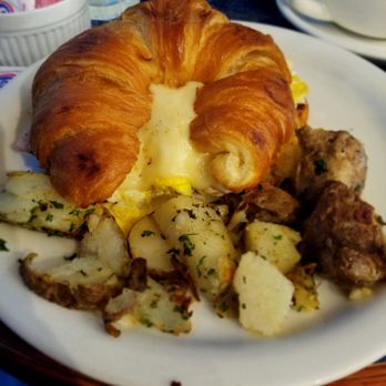Cafe Zocalo - Breakfast croissant w eggs cheese and ham. Huge! Yummy. Totally filling - Bakeries Near Me - Orange, California
