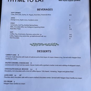 Wild Thyme Bistro - Menu - 2021 - New American Near Me - Kanab, Utah Wild Thyme Bistro - Menu - 2021 - New American Near Me - Kanab, Utah