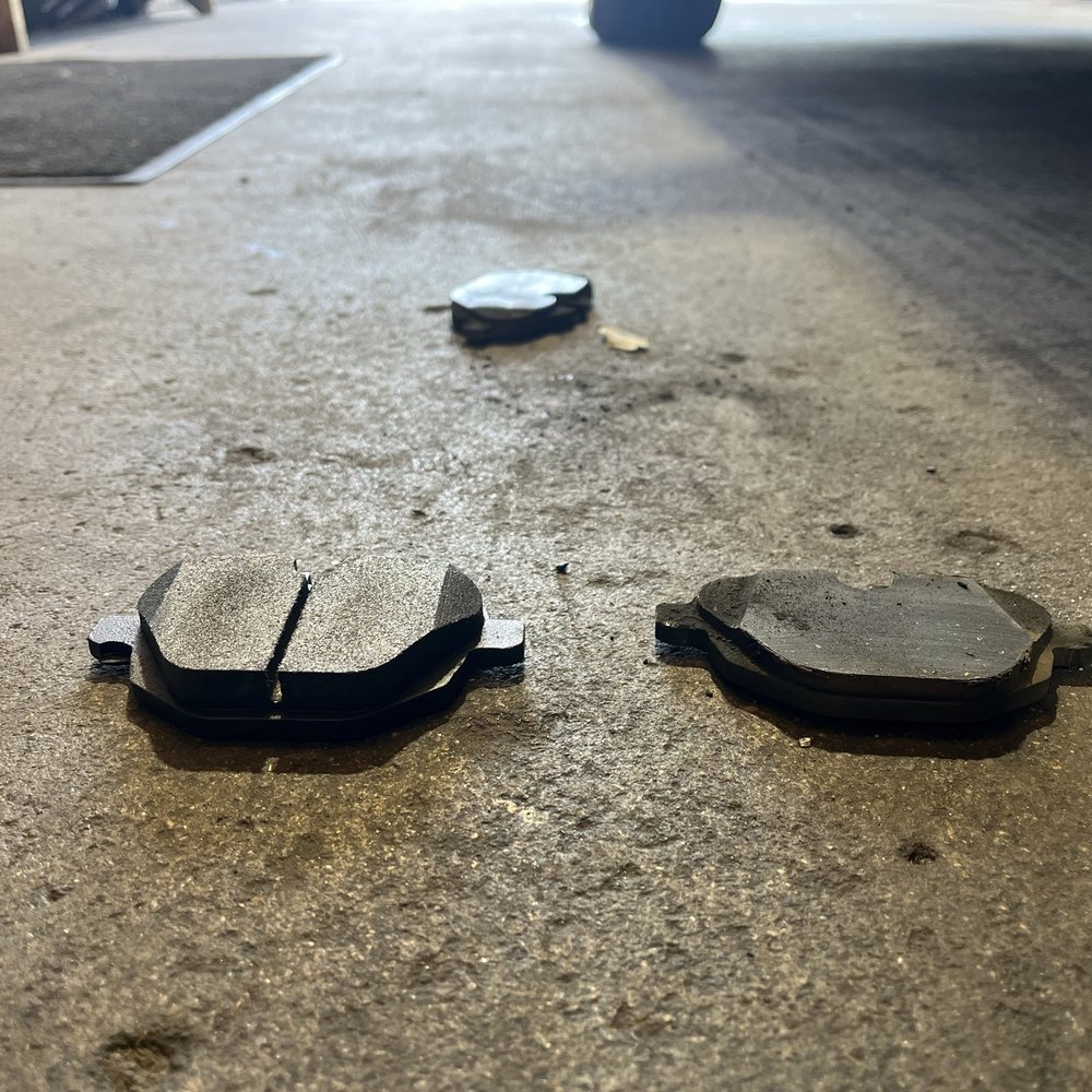 Innovation Motorsport - New rear brake pad (left) versus old (right) - Auto Repair Near Me - Ceres, California Innovation Motorsport - New rear brake pad (left) versus old (right) - Auto Repair Near Me - Ceres, California
