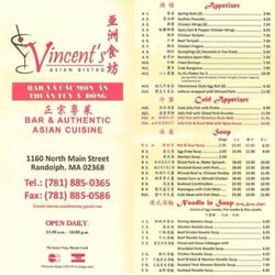 Vincent's Asian Bistro - Menu