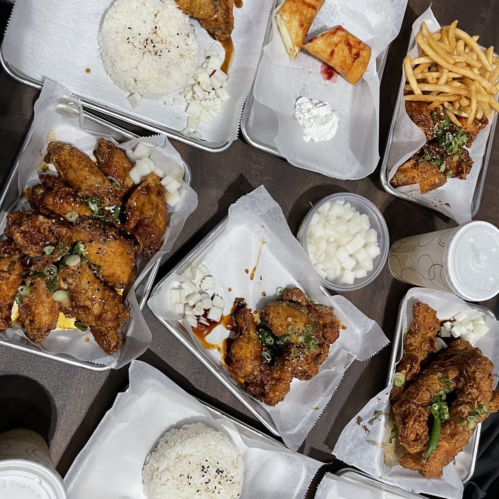 So-Ju Chikn' - Soy garlic, Spicy soy garlic, radish, fries and cheese cake egg roll - Korean Near Me - Melbourne, Florida So-Ju Chikn' - Soy garlic, Spicy soy garlic, radish, fries and cheese cake egg roll - Korean Near Me - Melbourne, Florida