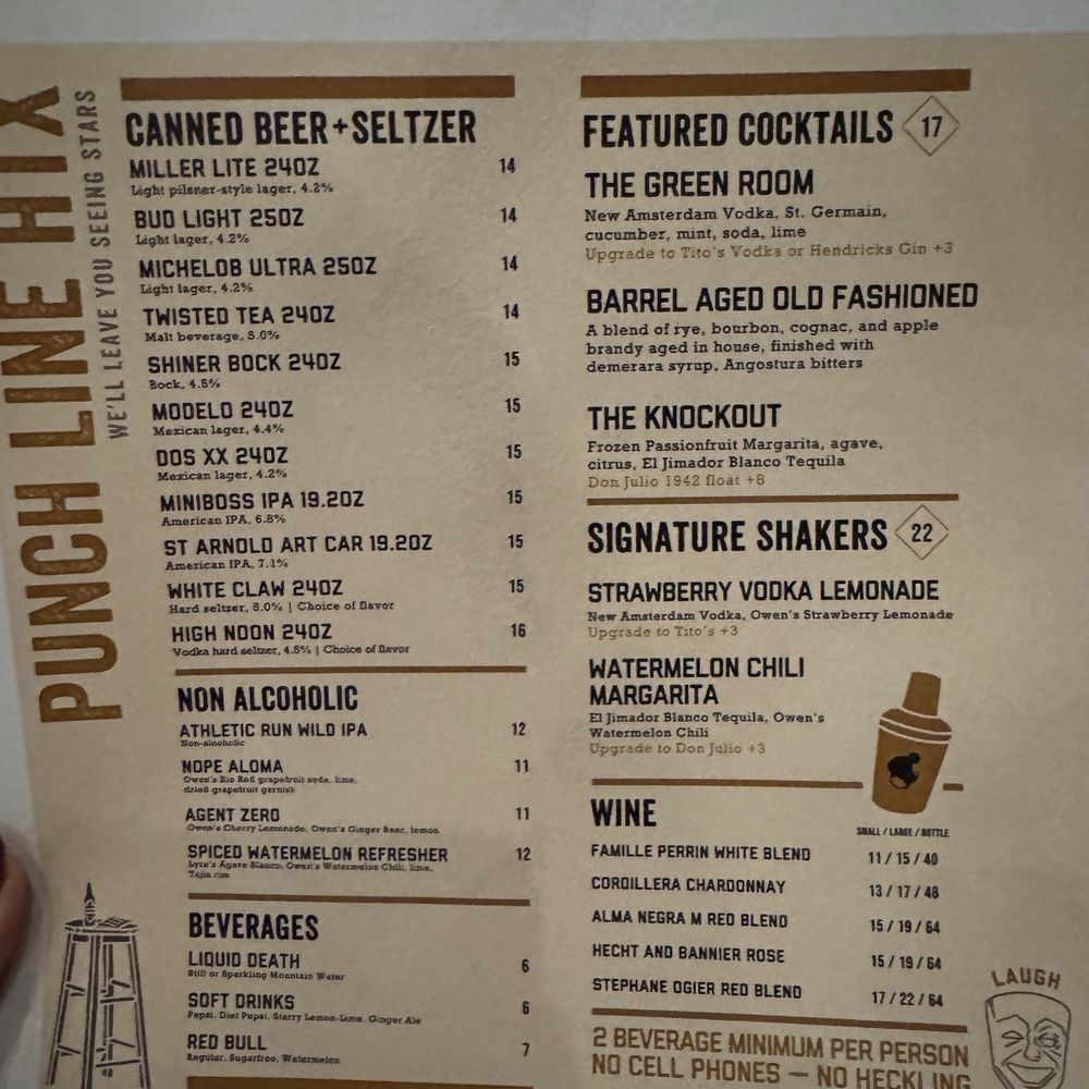 Punch Line - Menu - Comedy Clubs Near Me - Houston, Texas Punch Line - Menu - Comedy Clubs Near Me - Houston, Texas