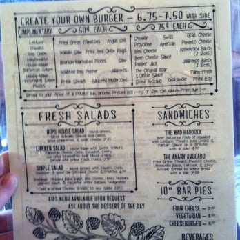 Hops Burger Bar - Back of menu - Burgers Near Me - Greensboro, North Carolina