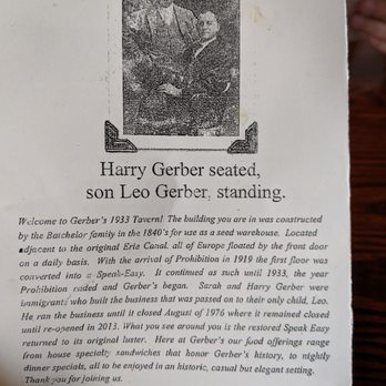 Gerber's 1933 Tavern - History info on back of the menu. - Pubs Near Me - Utica, New York Gerber's 1933 Tavern - History info on back of the menu. - Pubs Near Me - Utica, New York