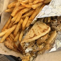 Happy Greek Cafe - Fries & Greek Gyro Pita with added chicken kabob