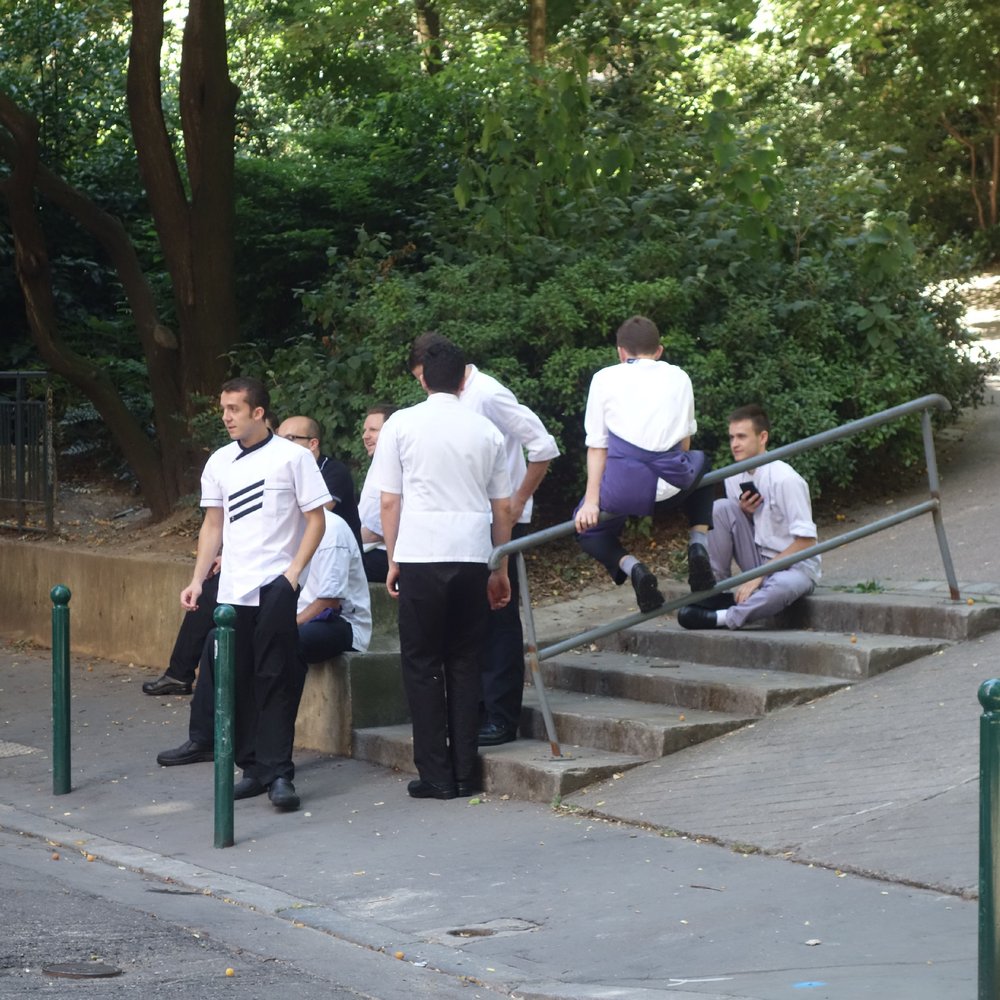 La Mère Brazier - Chefs smoking before service - French Near Me - Lyon, 69
