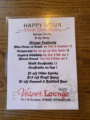 Menu photo 5 Vesper Lounge Denver, CO