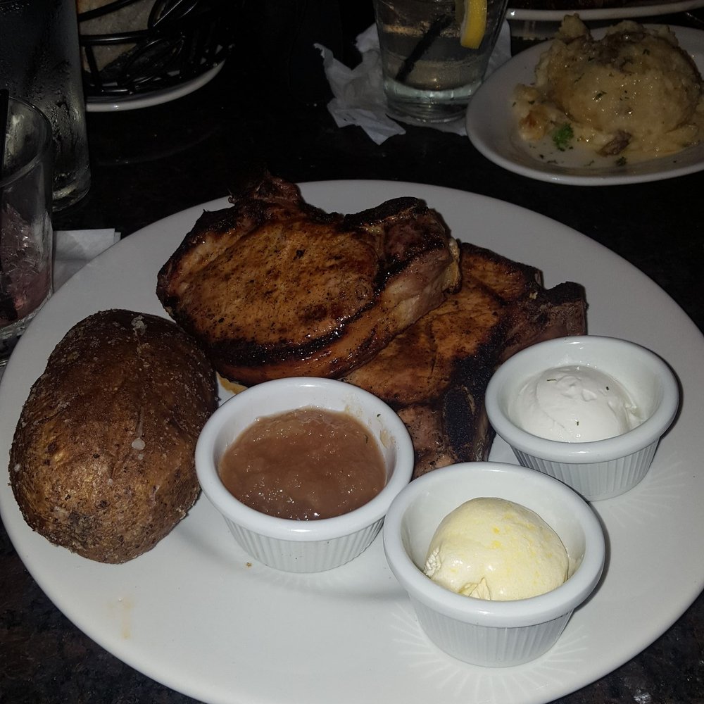 Lighthouse Restaurant - Two thick pork chops with applesauce - Seafood Near Me - Cedar Lake, Indiana Lighthouse Restaurant - Two thick pork chops with applesauce - Seafood Near Me - Cedar Lake, Indiana