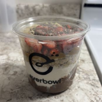 everbowl - Side view of Full Moon Bottom base (brown in color): Cacao Wow Middle base (white in color): Vanilla Top base: granola - Acai Bowls Near Me - Chesapeake, Virginia