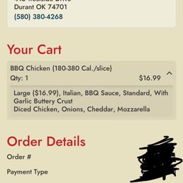 Order I placed, description of what I ordered , total cost.