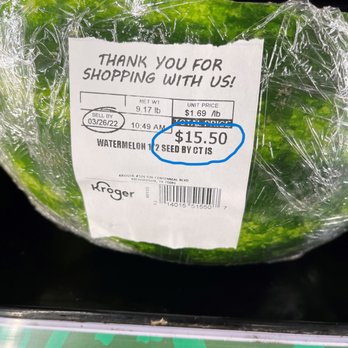 Kroger Food Stores - Really, $15 for a half a cut watermelon? - Grocery Near Me - Richardson, Texas Kroger Food Stores - Really, $15 for a half a cut watermelon? - Grocery Near Me - Richardson, Texas