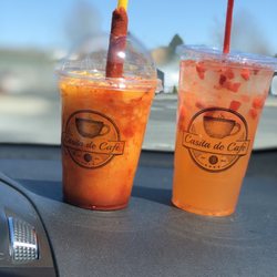 Casita De Cafe - Mangonada and mango lemonade with fresh strawberries