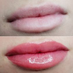 The Art of Lip Blushing - More color & definition. 
Before & After lipblushing.
IG: @rosetintedstudio