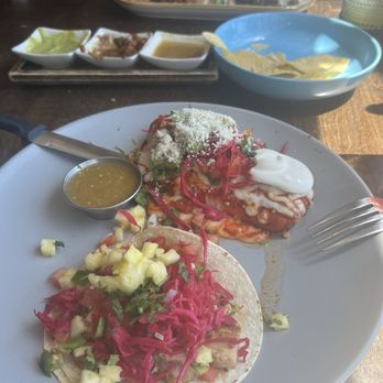 Mexcal - Mahi Mahi taco and short rib enchilada, my husband got a Short Rib Tostada and a carne asada taco - Mexican Near Me - Reno, Nevada Mexcal - Mahi Mahi taco and short rib enchilada, my husband got a Short Rib Tostada and a carne asada taco - Mexican Near Me - Reno, Nevada