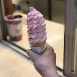 Strawberry soft serve baby cone