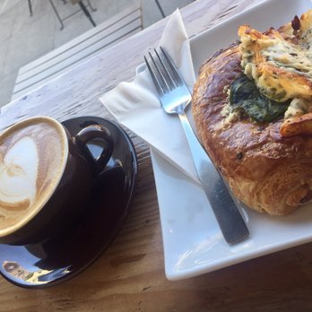 Haddon Hill Cafe - Latte and cheese and chives croissant! Major buttery and flakey goodness! - Coffee & Tea Near Me - Oakland, California