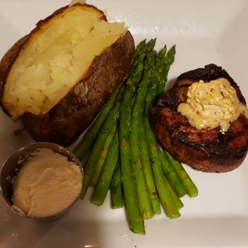 Wright's Brew & Bistro - Filet mignon with baked potato and asparagus. - Burgers Near Me - Lincolnshire, Illinois Wright's Brew & Bistro - Filet mignon with baked potato and asparagus. - Burgers Near Me - Lincolnshire, Illinois