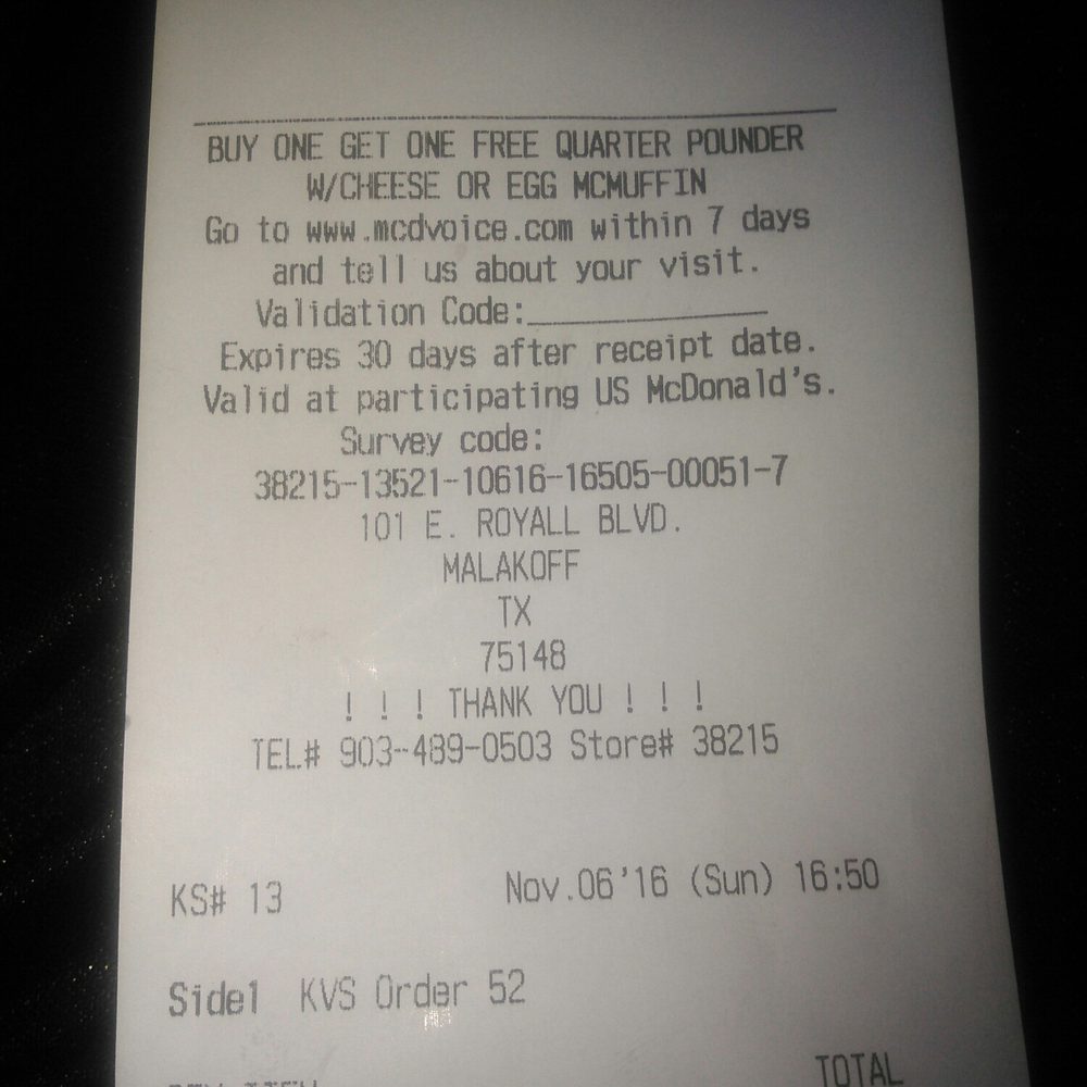 a receipt for a burger