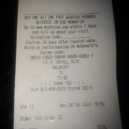 a receipt for a burger
