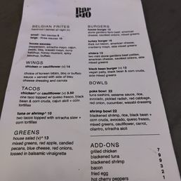 the menu of the restaurant