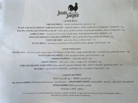 Menu photo 1 Juan Jasper kitchen & Wine San Diego, CA Menu photo 1 Juan Jasper kitchen & Wine San Diego, CA