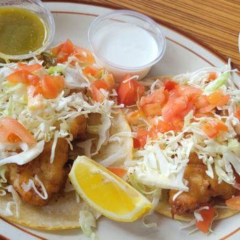 Shrimp House - 2 Fish Tempura Style Tacos with rice pilaf - Seafood Near Me - Arcadia, California