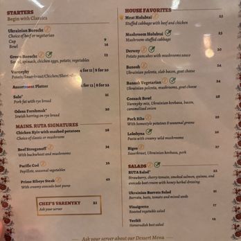 Ruta Ukrainian Restaurant - Dinner menu - Ukrainian Near Me - Bethesda, Maryland Ruta Ukrainian Restaurant - Dinner menu - Ukrainian Near Me - Bethesda, Maryland