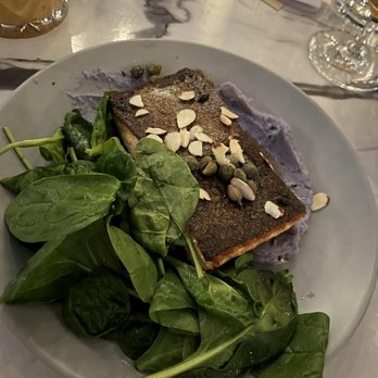 Quail State - Salmon served the same way as their CA Halibut Almondine because they were out of halibut. - Cocktail Bars Near Me - Fresno, California