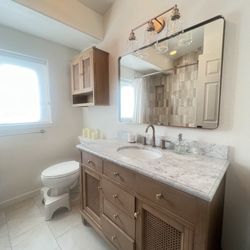 Jenkinson Custom Masonry - Bathroom Vanity, Mirror, Toilet, Light, Medicine Cabinet, and Flooring by Brett!