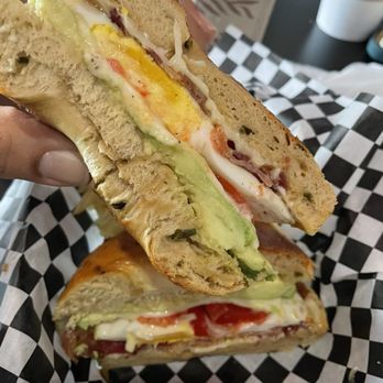 Mary's Cafe - BAT Bagel - egg, bacon, avocado, tomato, Monterrey jack cheese, and mayo on a toasted B.A.T. Bagel Sandwich - Coffee & Tea Near Me - Austin, Texas Mary's Cafe - BAT Bagel - egg, bacon, avocado, tomato, Monterrey jack cheese, and mayo on a toasted B.A.T. Bagel Sandwich - Coffee & Tea Near Me - Austin, Texas