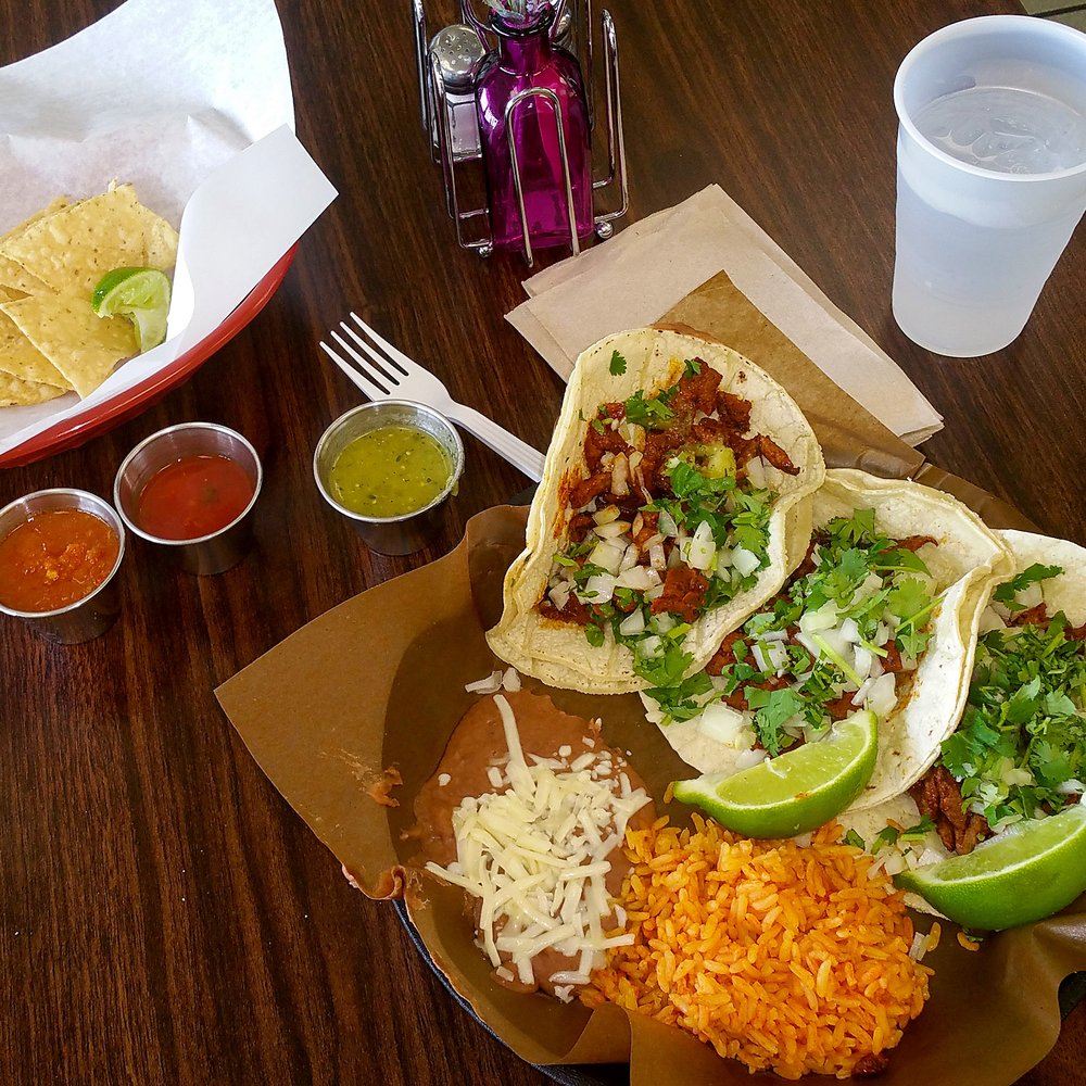 Taco Shop - 3 Al Pastor Tacos, 3 different salsas. Yummy! - Tacos Near Me - Palatine, Illinois Taco Shop - 3 Al Pastor Tacos, 3 different salsas. Yummy! - Tacos Near Me - Palatine, Illinois