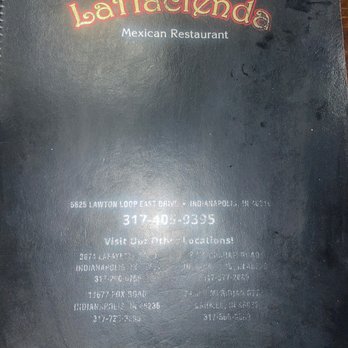 La Hacienda - Menu cover - Mexican Near Me - Indianapolis, Indiana