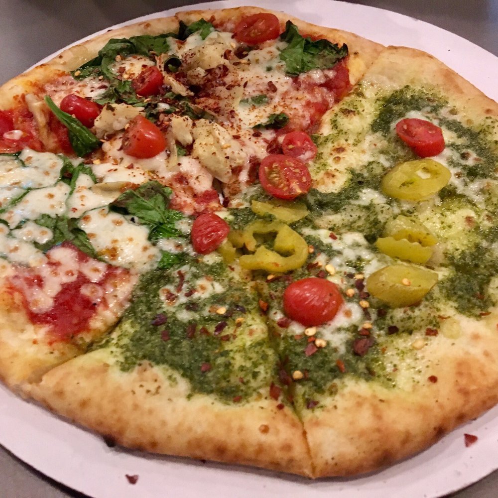 Freak Brothers Pizza - Half pesto madness, half spinach heartichoke - Pizza Near Me - Phoenix, Arizona Freak Brothers Pizza - Half pesto madness, half spinach heartichoke - Pizza Near Me - Phoenix, Arizona