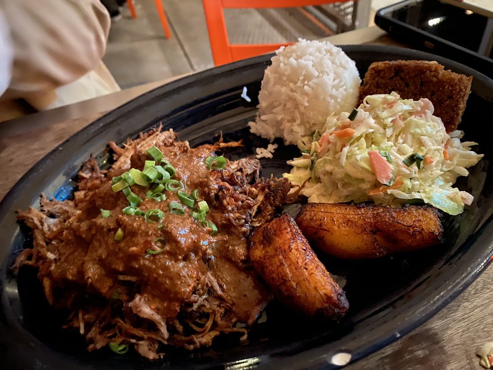 Order JAWAIIAN JERK PORK PLATE food online from Hula's Island Grill store, Santa Cruz on bringmethat.com