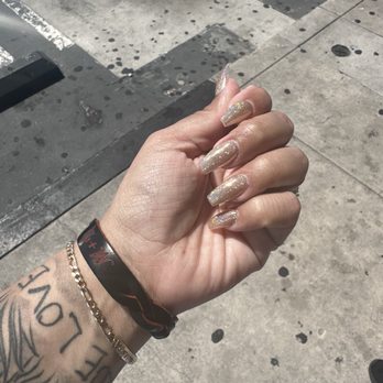 Queen Nails & Spa - Full set, medium coffin w/ gold chrome - Nail Salons Near Me - Paramount, California