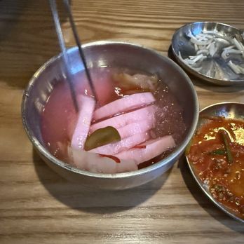 San Ho Won - Dongchimi with Preserved Green Plum Radish, Mustard Leaf - Korean Near Me - San Francisco, California San Ho Won - Dongchimi with Preserved Green Plum Radish, Mustard Leaf - Korean Near Me - San Francisco, California